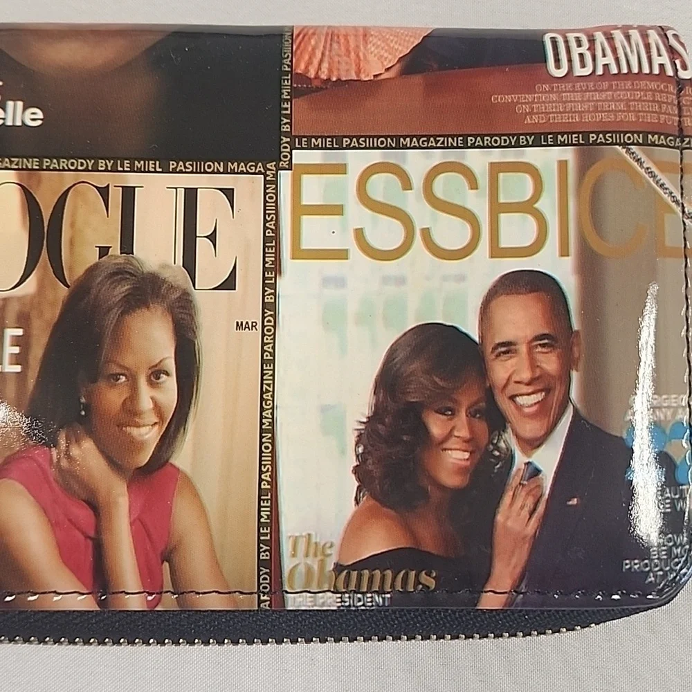 Barack & Michelle Obama Magazine Cover Wallet Glossy Zip Clutch Fashion Wallet